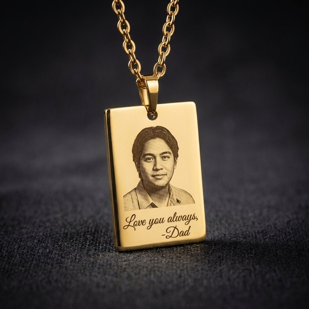 Custom Photo & Handwriting Engraved Rectangle Necklace