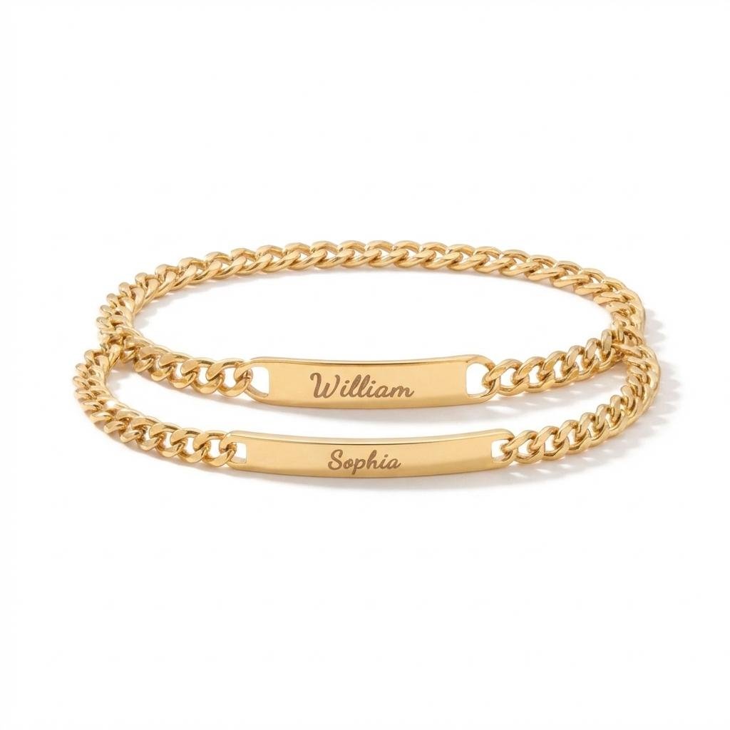 Personalized Engraved Couples Bracelet Set with Rose Box
