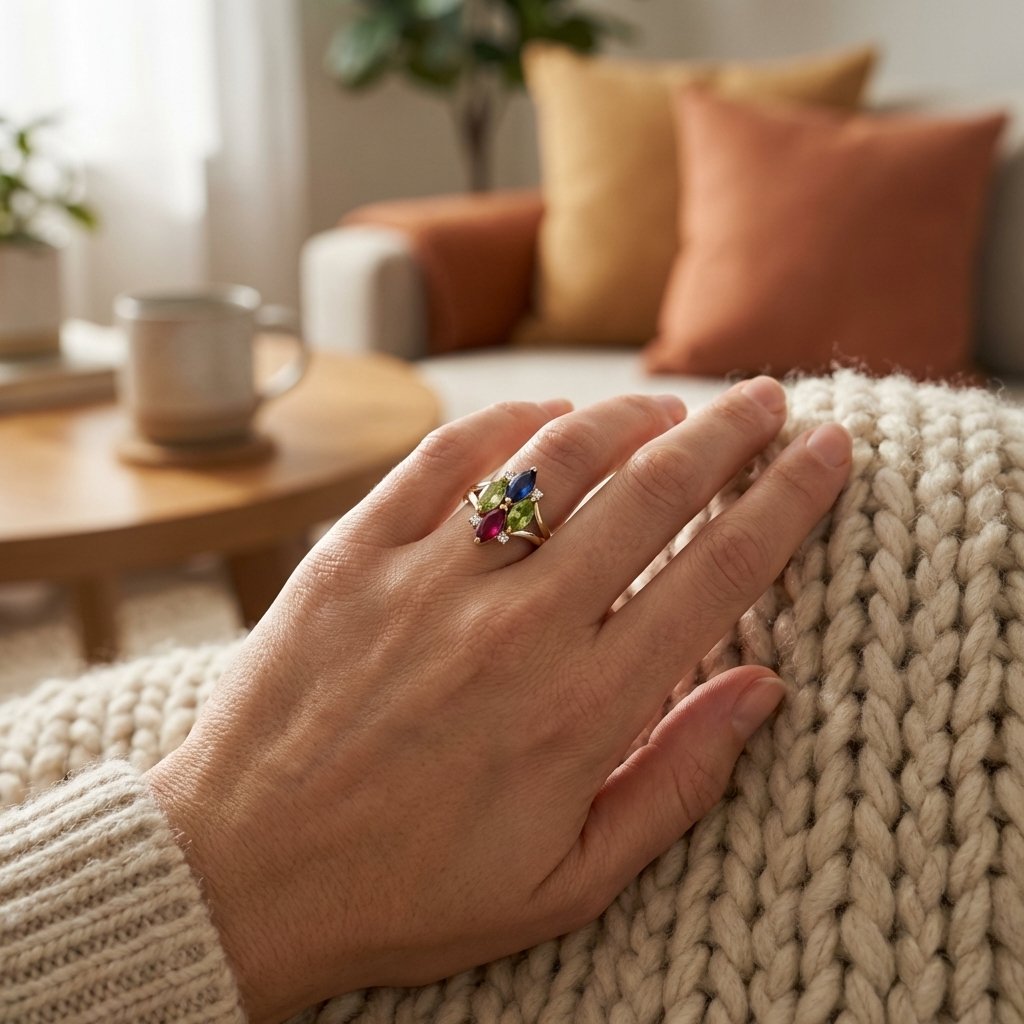 Personalized Marquise Birthstone Family Ring for Mom