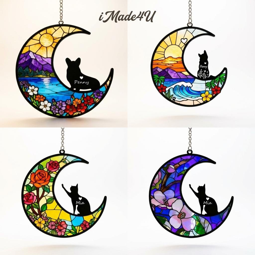 Personalized Pet Memorial Suncatcher Moon Ornament