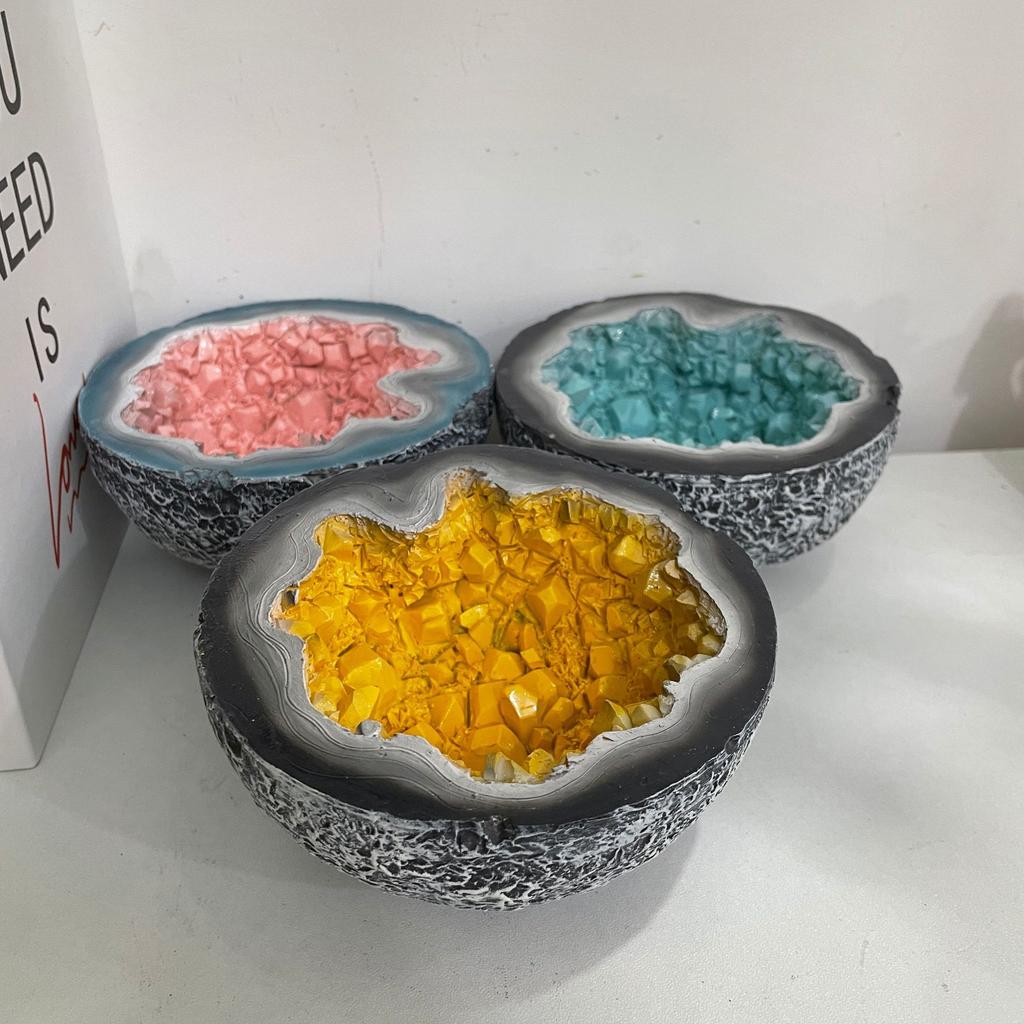 geode crystal candle bowl yellow