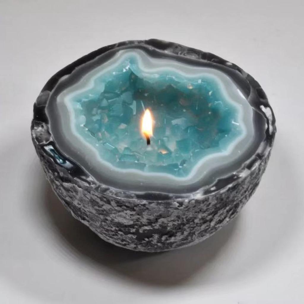 geode crystal candle bowl red