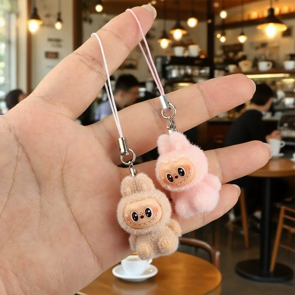 Pink plush keychain charm stylized display