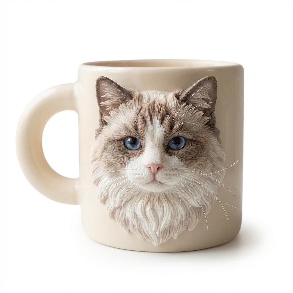 Custom 3D Hand-Sculpted Pet Portrait Ceramic Mug