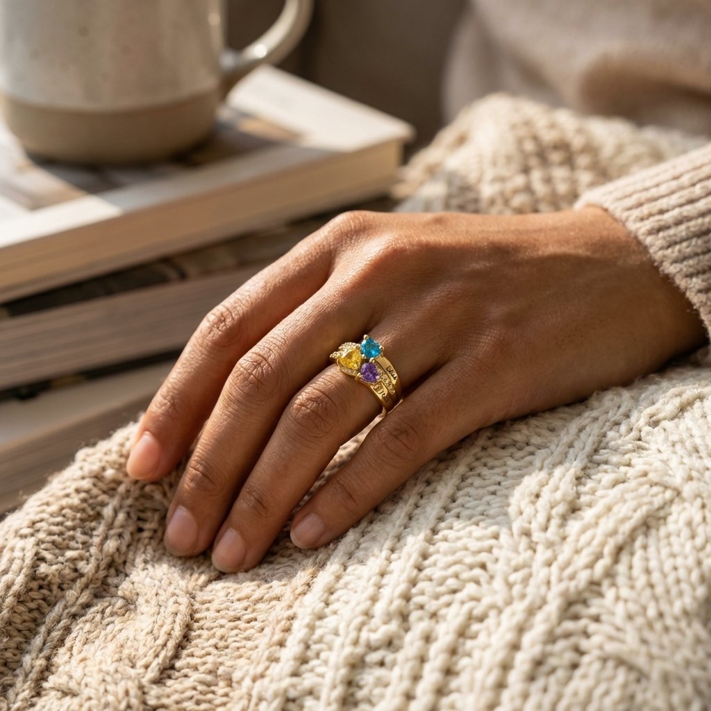 Personalized Heart Birthstone Name Ring | iMade4U