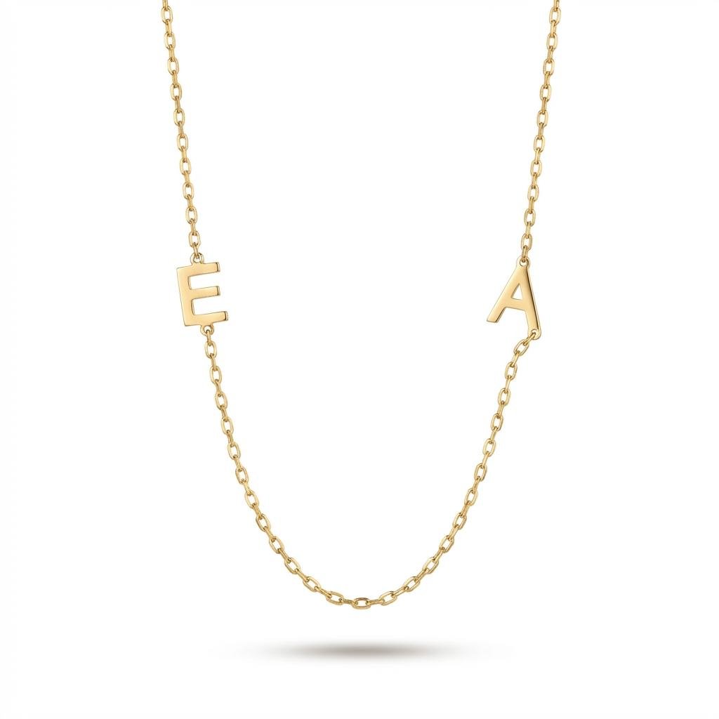 Personalized 14K Solid Gold Sideways Initial Necklace
