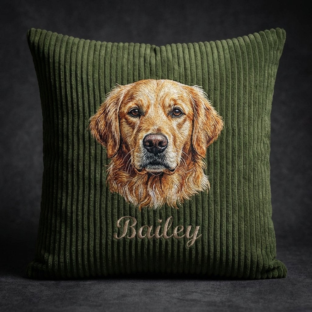 Custom Embroidered Pet Portrait Pillow - Personalized Gift