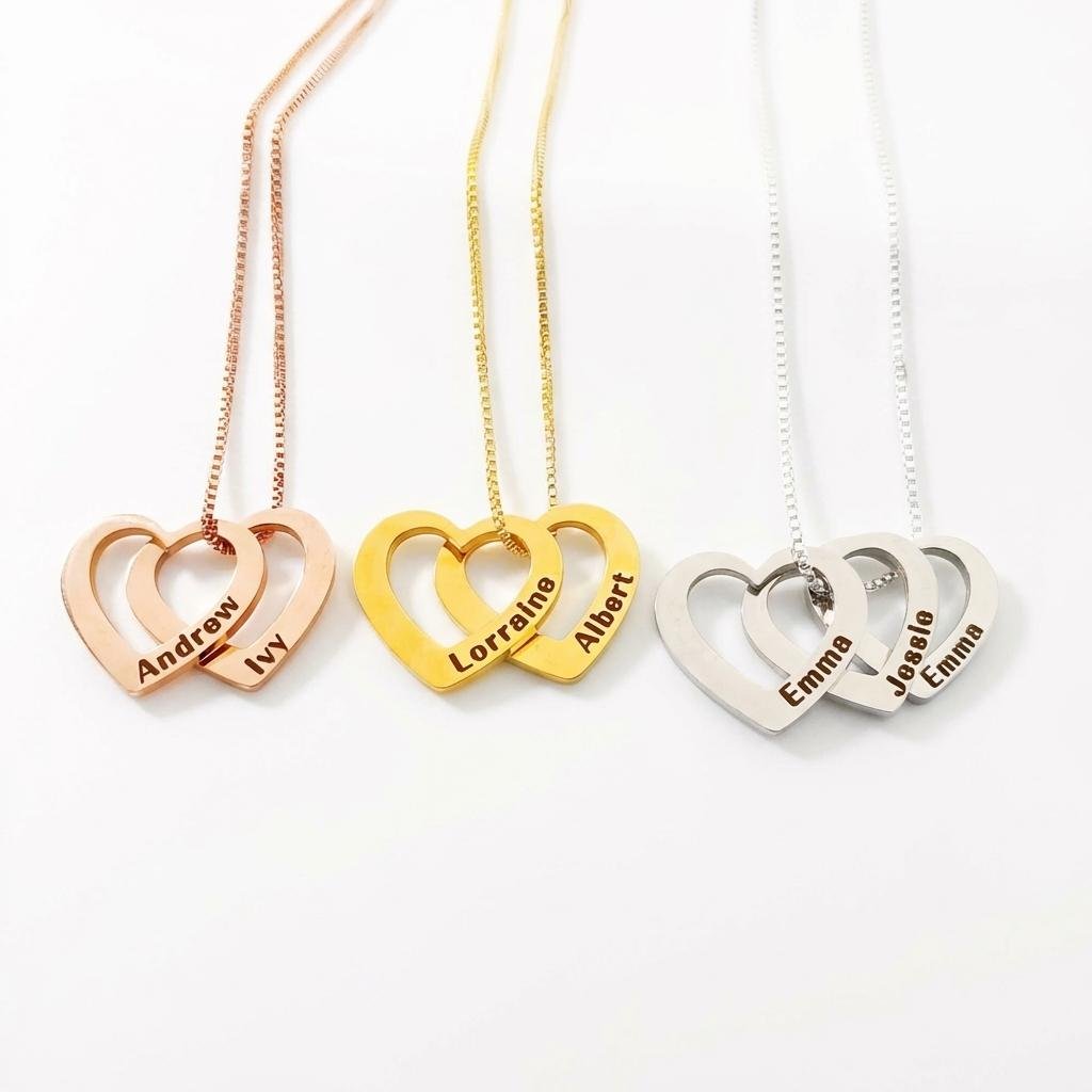 Personalized Interlocking Heart Name Necklace for Mom