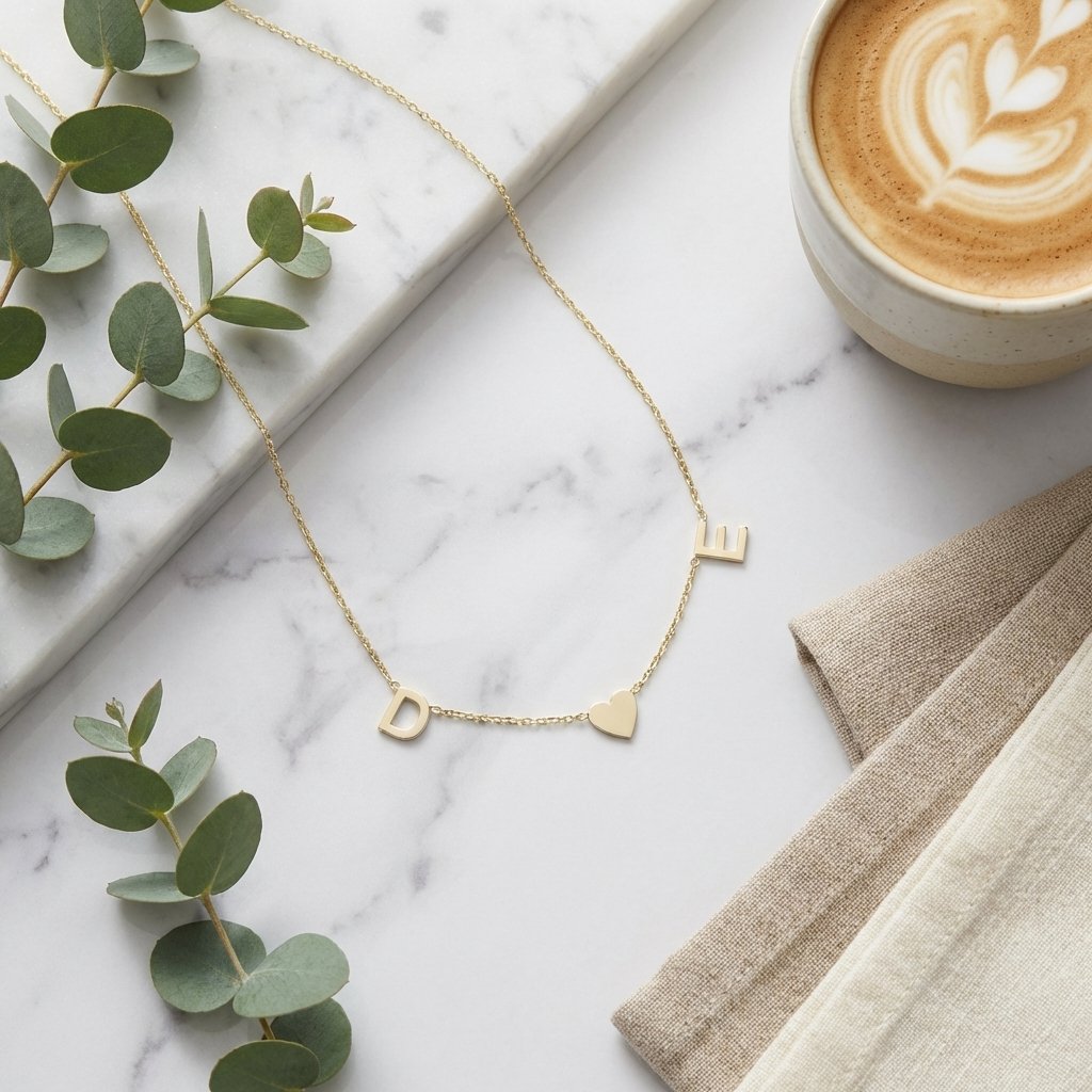 14k Solid Gold Sideways Initial Necklace - iMade4U