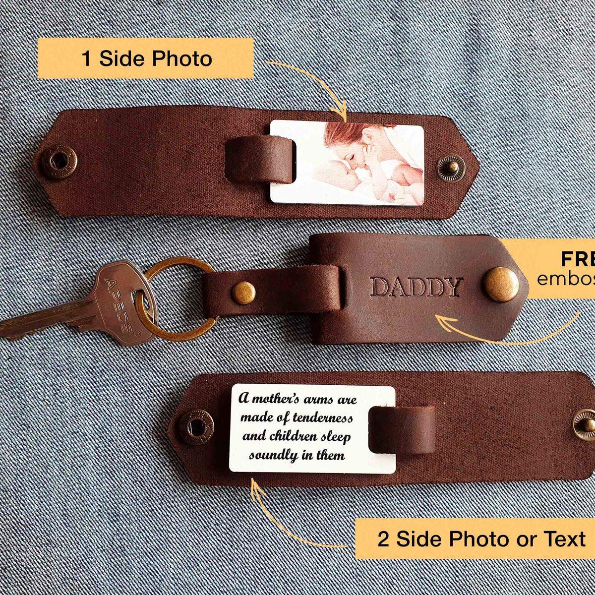 Personalized Leather Photo Keychain - Custom Anniversary Gift