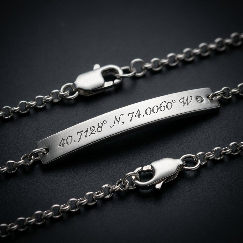 Personalized Coordinate Bracelet | Engraved Silver Bar