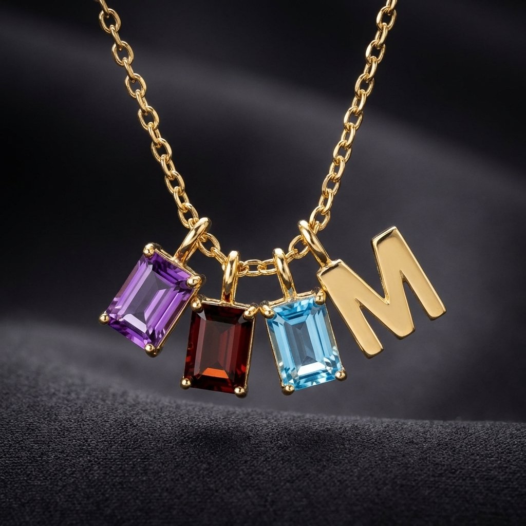 Custom Birthstone & Initial Necklace - 14k Gold Vermeil