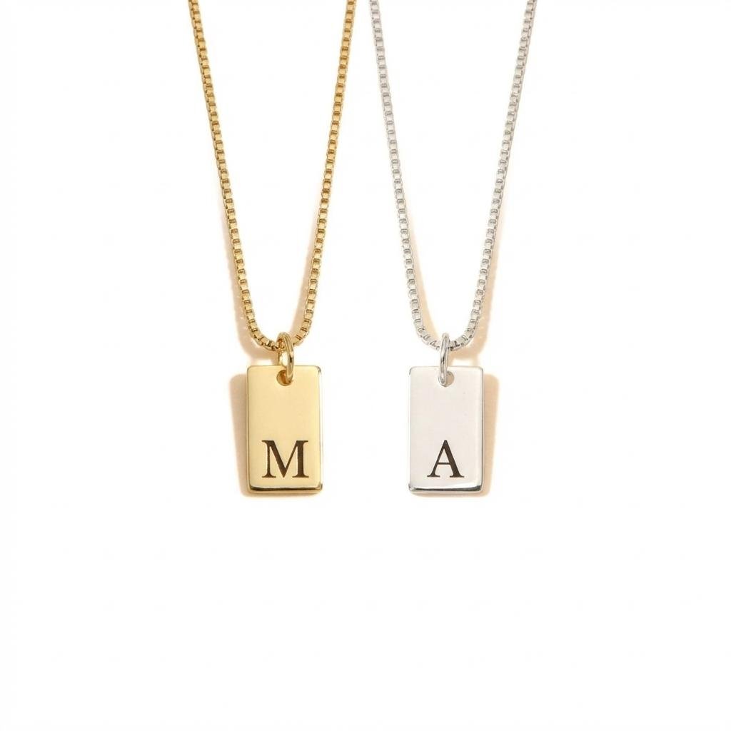 Dainty Custom Initial Tag Necklace - Personalized Gold Bar