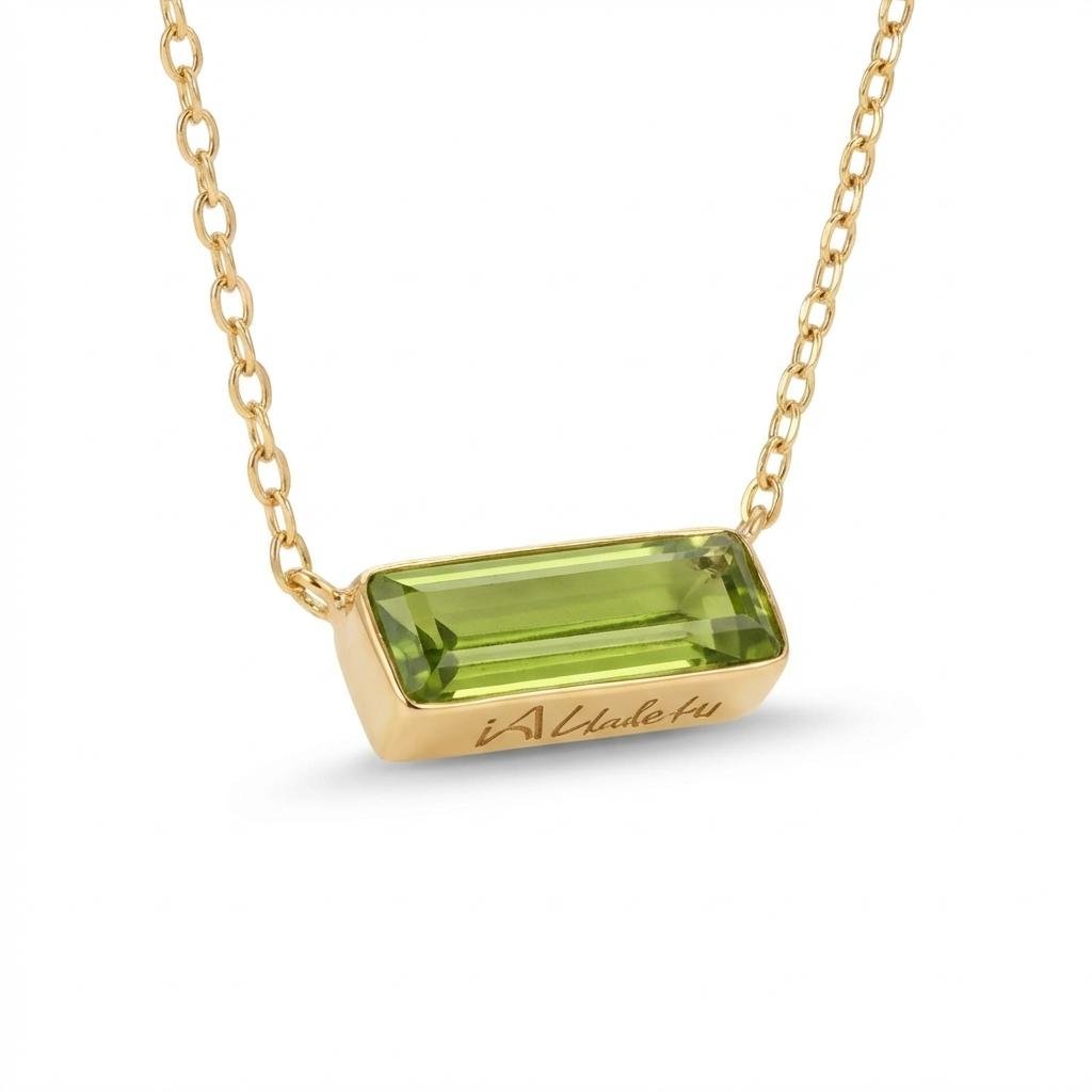 Custom Birthstone Baguette Necklace with Secret Engraving