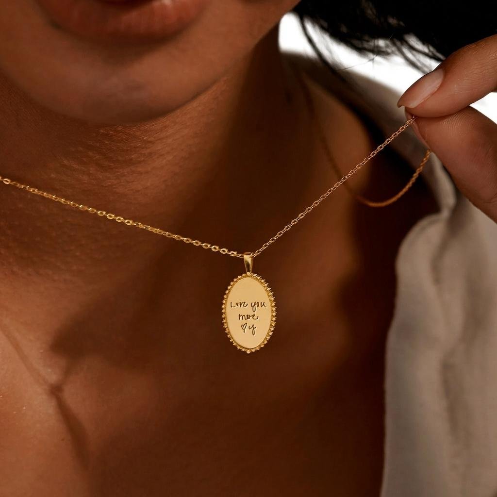 Handwriting Memorial Necklace - Custom Signature Oval Pendant