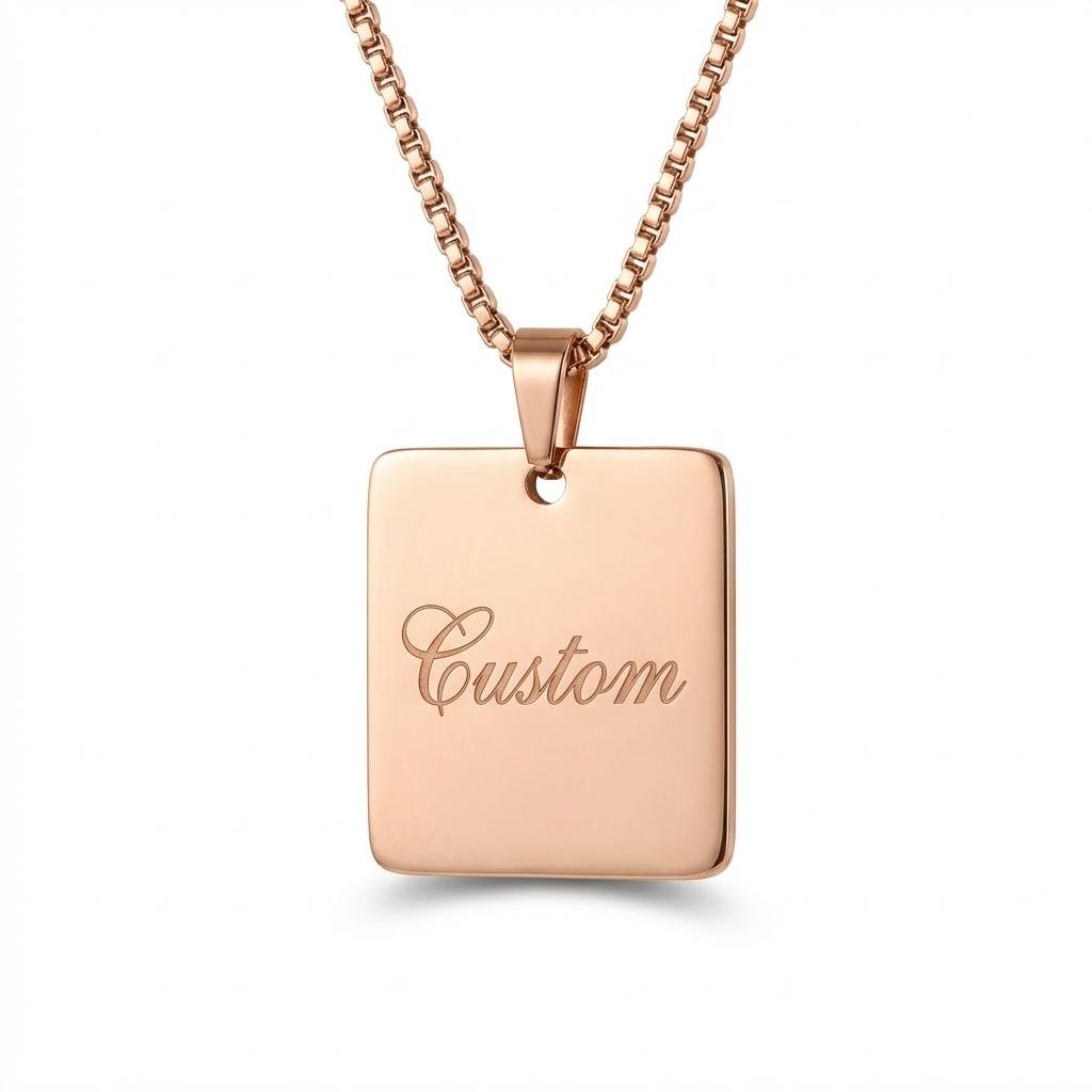 Custom Square Name Necklace | Personalized Dog Tag Pendant