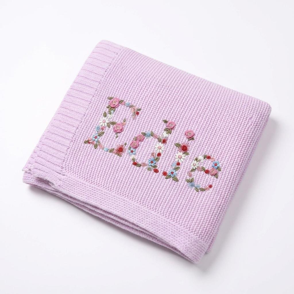 Personalized Floral Embroidered Baby Blanket | 100% Cotton
