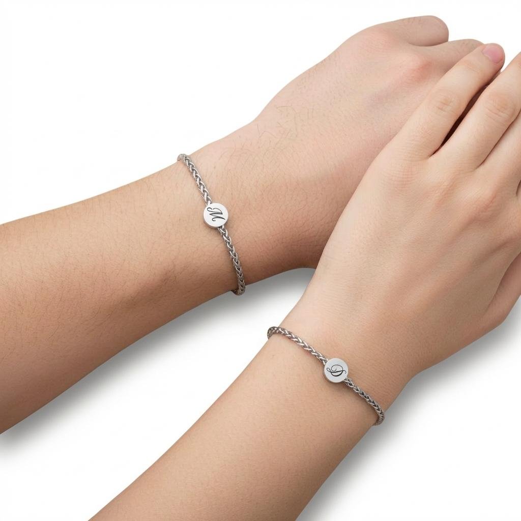 Personalized Couple's Engraved Matching Bracelet Set