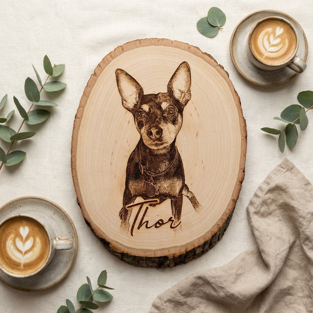 Personalized Photo Engraved Live Edge Wood Slab Memorial