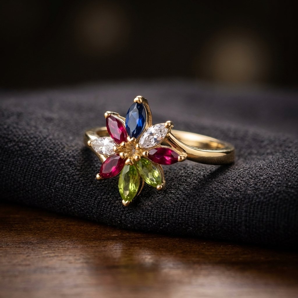 Personalized Marquise Birthstone Family Ring for Mom