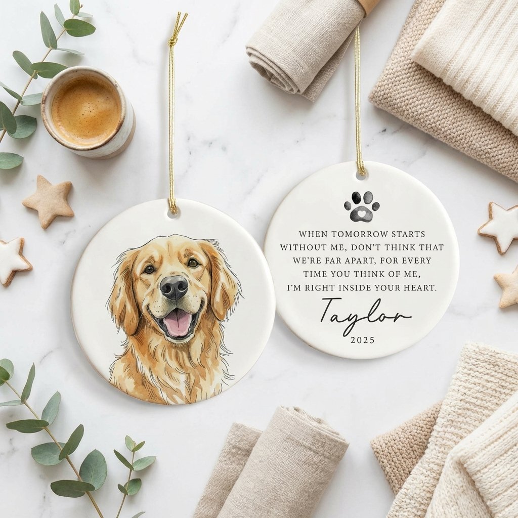 Custom Pet Portrait Memorial Ornament | Dog & Cat Remembrance