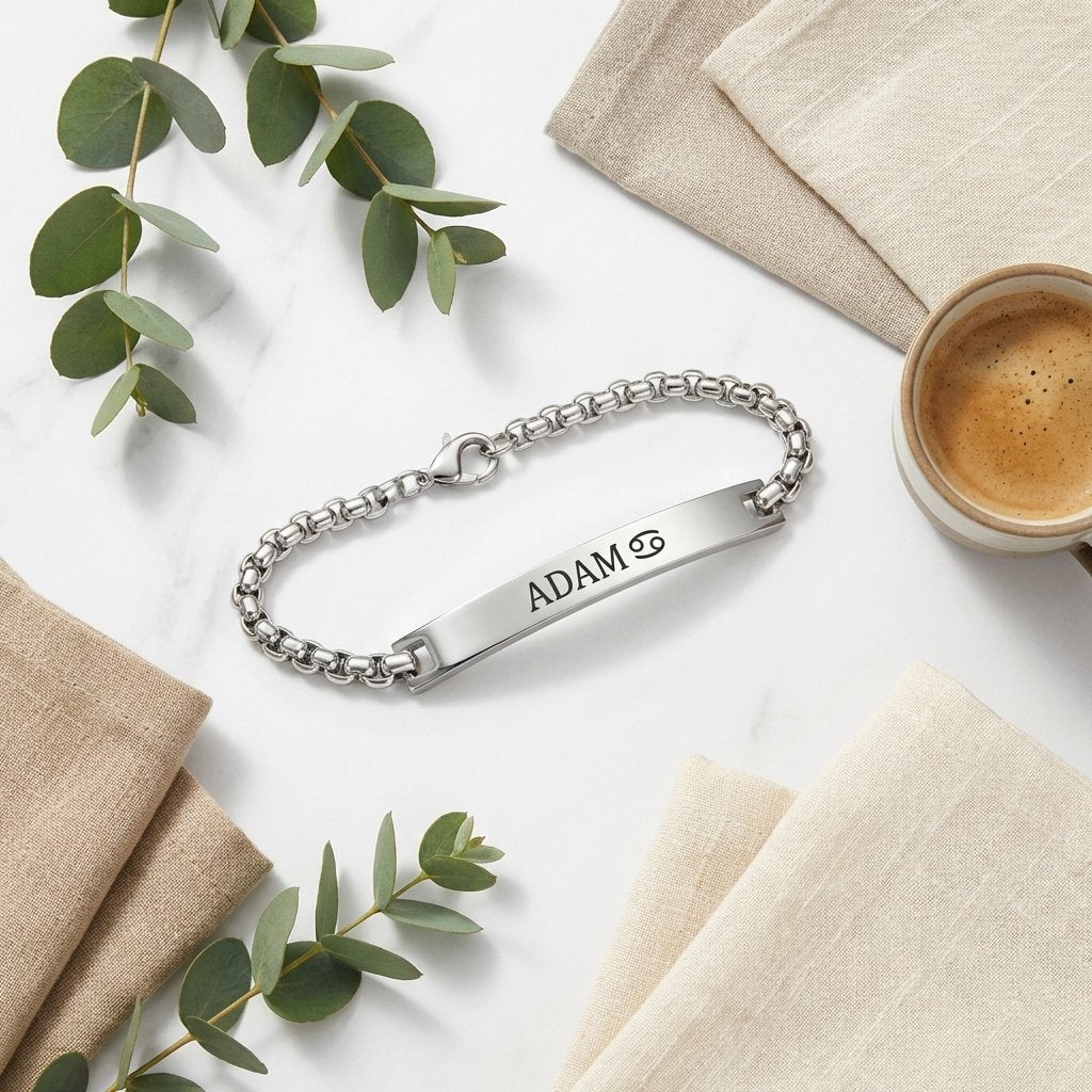 Personalized Men's Silver Bar Bracelet - Custom Engraved