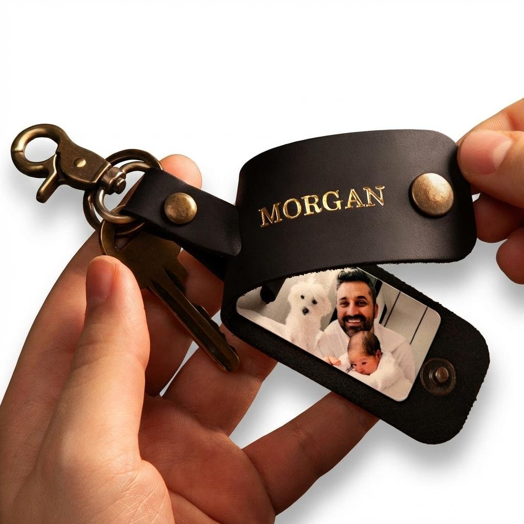 Artisan Leather Photo Keychain | Personalized Anniversary Gift