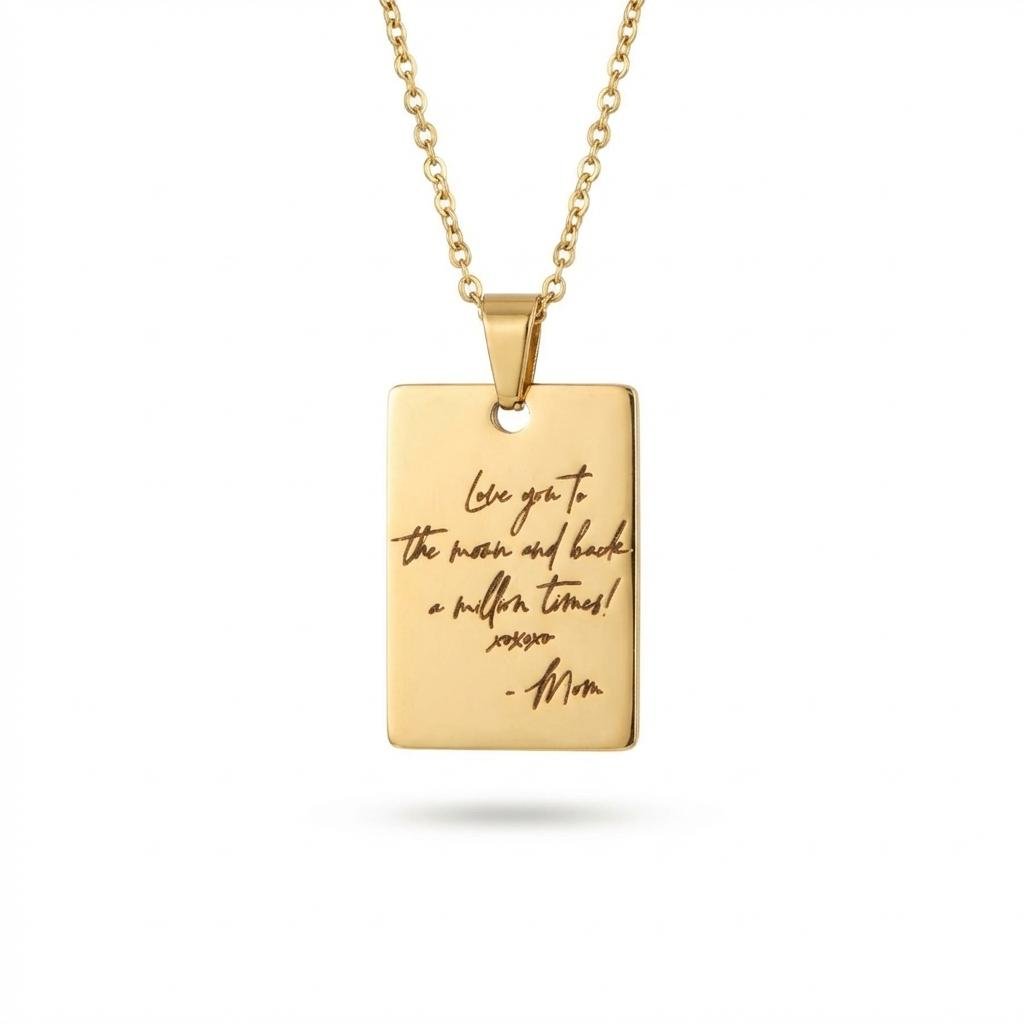 Custom Photo & Handwriting Engraved Rectangle Necklace