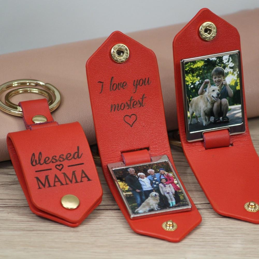 Artisan Hidden Photo Personalized Leather Keychain