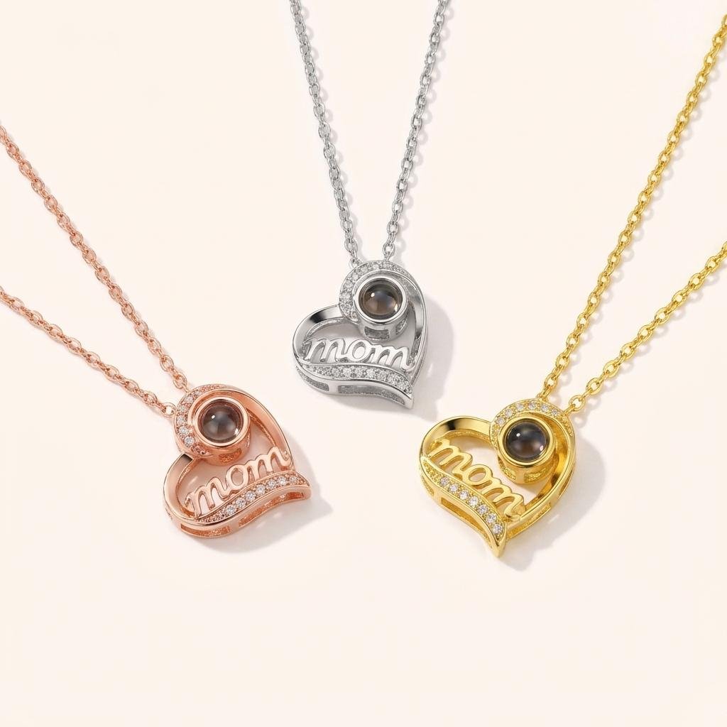 Personalized Heart Photo Projection Necklace for Mom