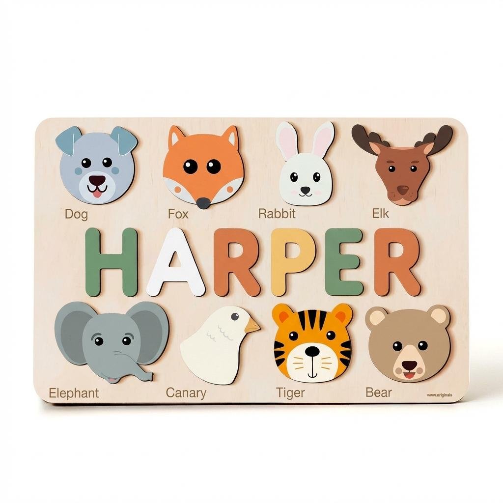 Personalized Wooden Animal Name Puzzle - Baby Gift