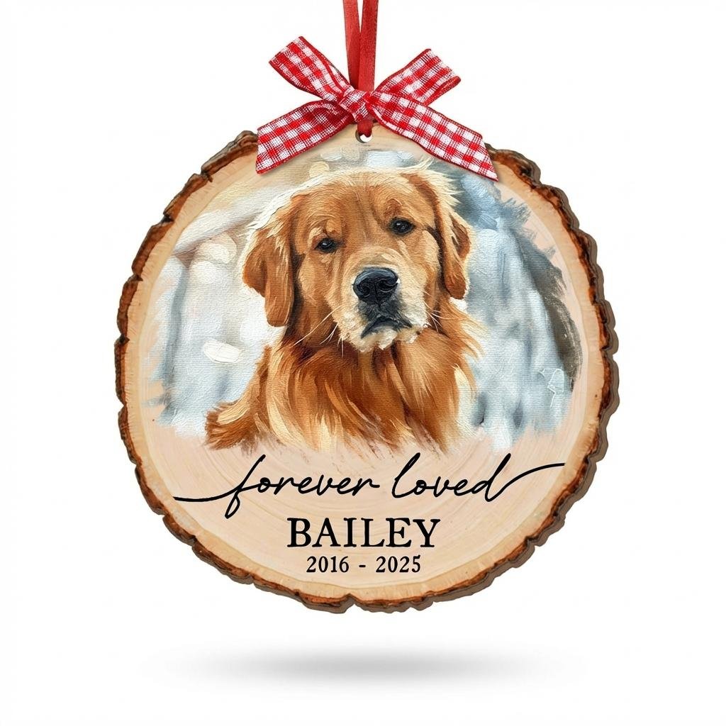 Custom Pet Memorial Photo Wood Ornament | Dog Portrait Gift