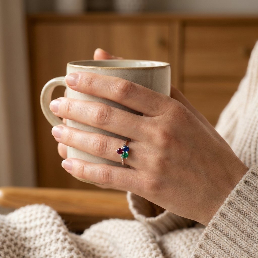 Personalized Family Birthstone Ring - 925 Sterling Silver