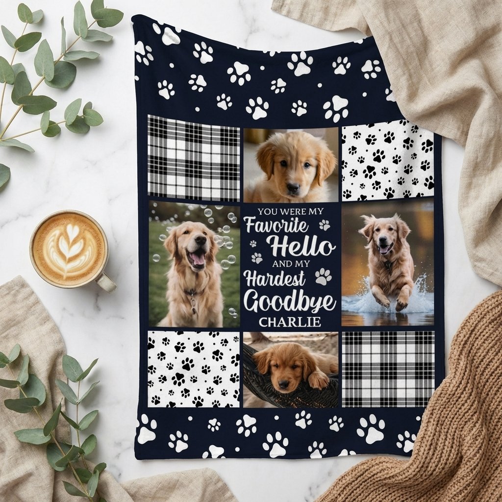 Personalized Pet Memorial Photo Blanket - Custom Dog Loss Gift