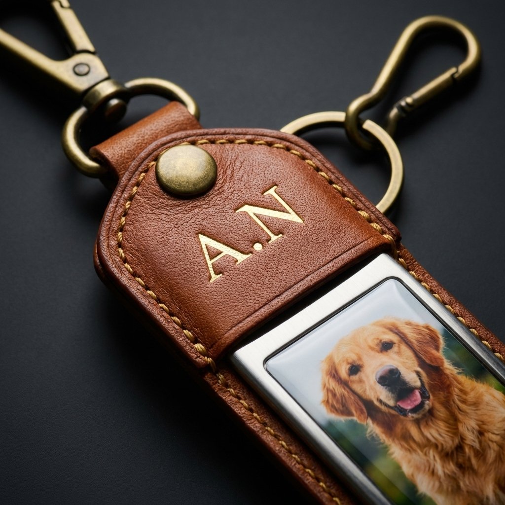 Artisan Leather Photo Keychain | Personalized Anniversary Gift