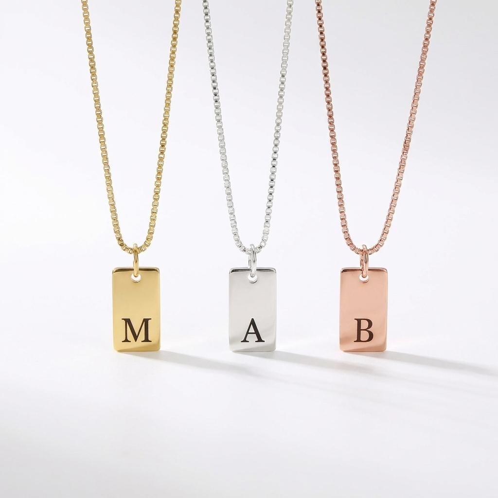Dainty Custom Initial Tag Necklace - Personalized Gold Bar