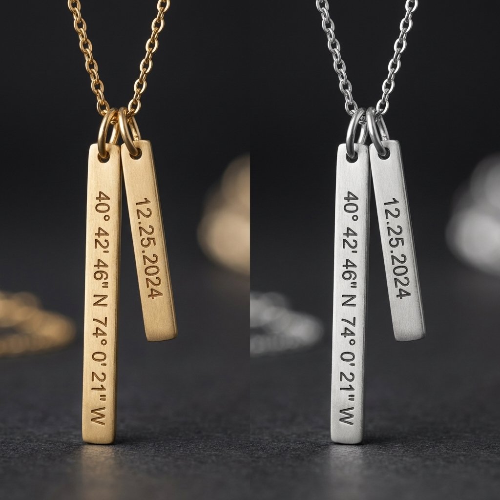 Custom Coordinates Bar Necklace - Personalized Gold Jewelry