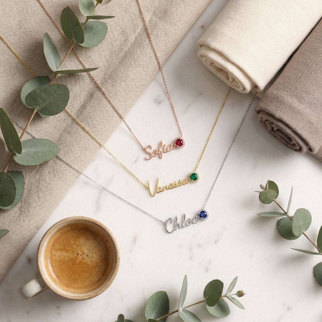 Personalized Birthstone Name Necklace - 14K Gold Jewelry