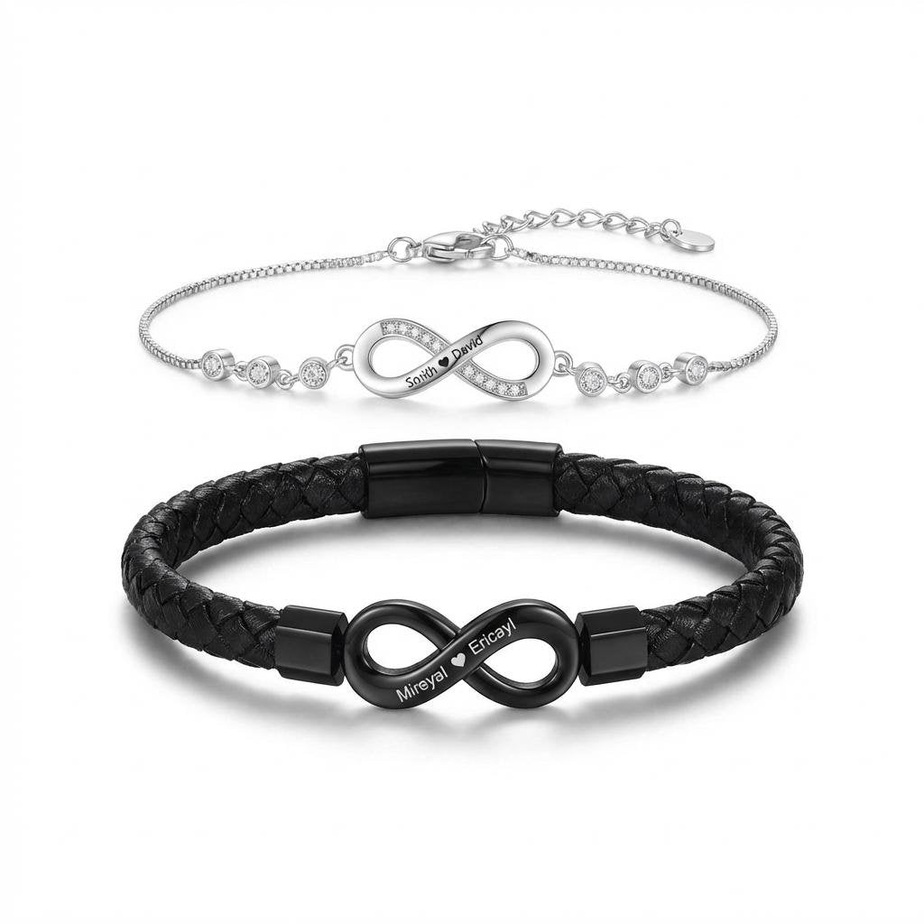 Custom Infinity Couple Bracelet Set - Engraved Love Gift