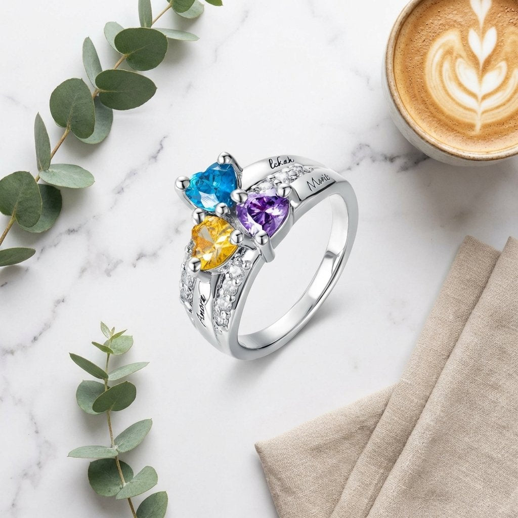 Personalized Heart Birthstone Name Ring | iMade4U