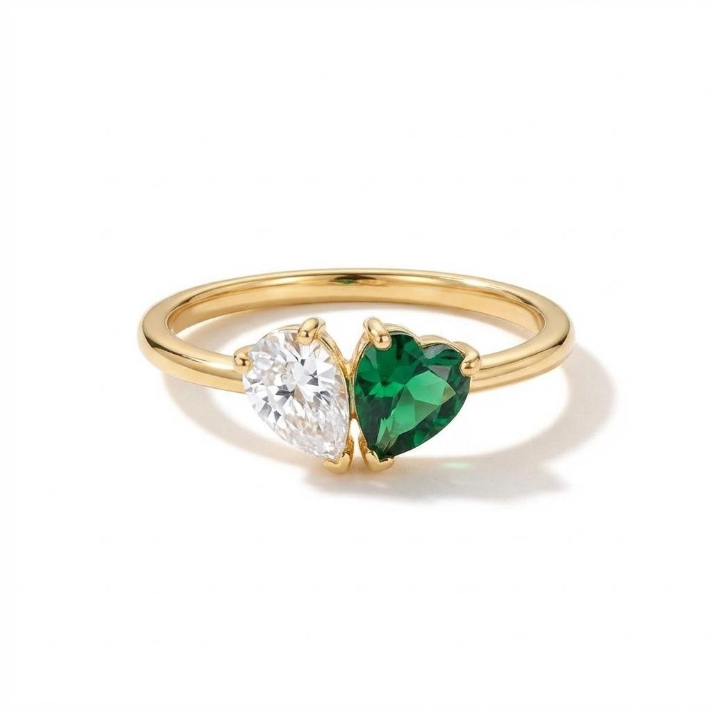 Personalized Two Birthstone Ring - Custom Pear Cut Jewelry