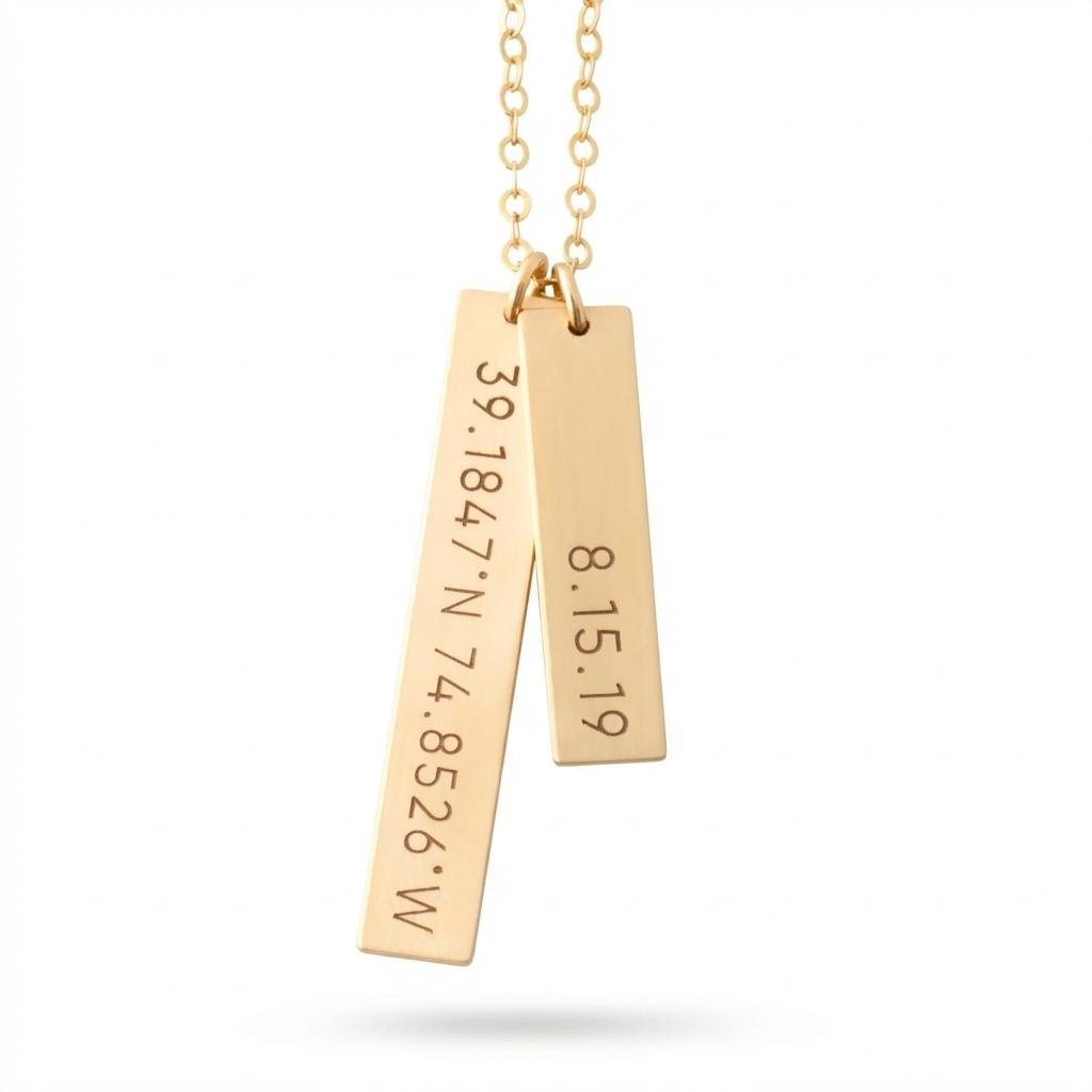 Custom Coordinates Bar Necklace - Personalized Gold Jewelry