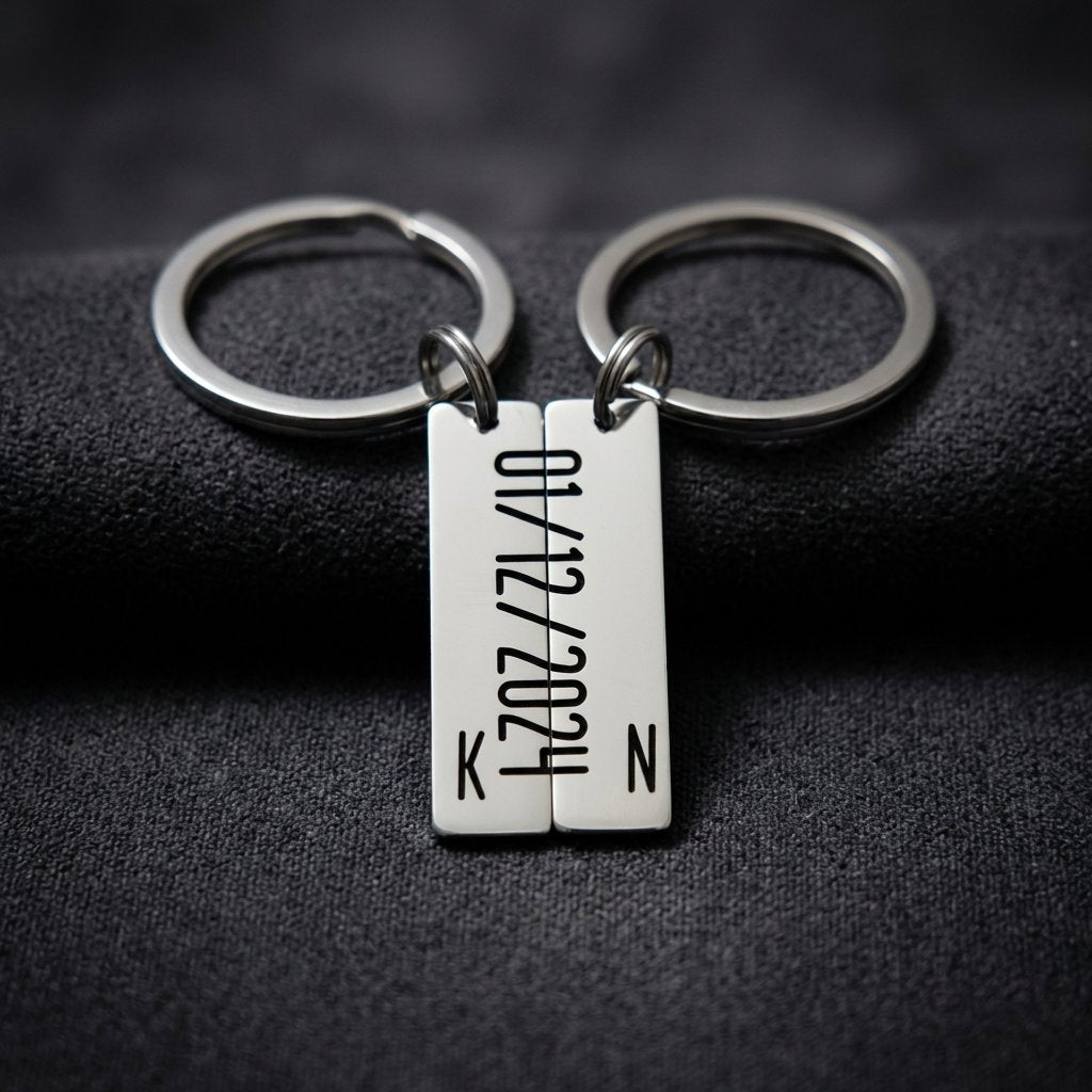 Personalized Anniversary Date Keychain Set for Couples