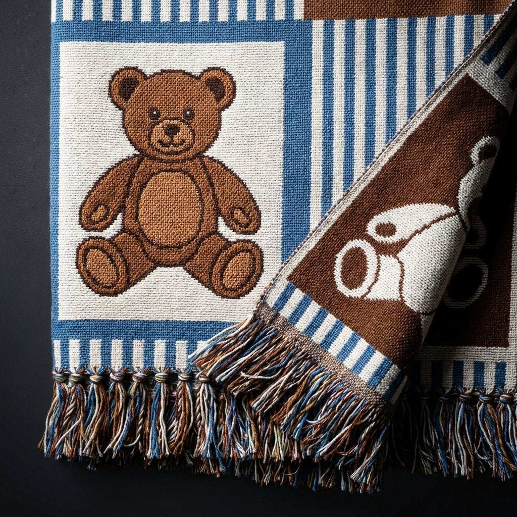 Personalized Teddy Bear Woven Baby Blanket | 100% Cotton