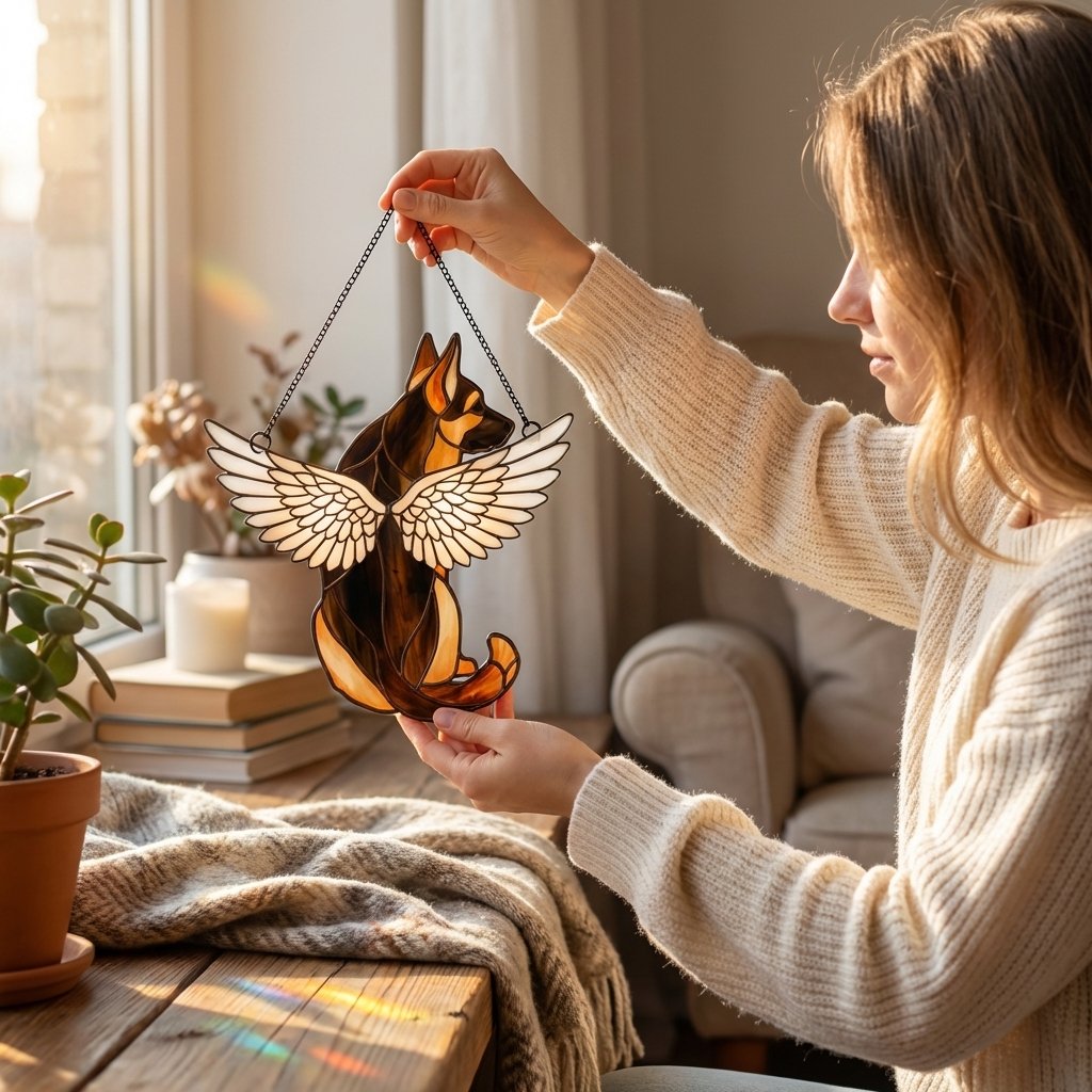 Custom Dog Angel Wings Suncatcher - Personalized Pet Memorial