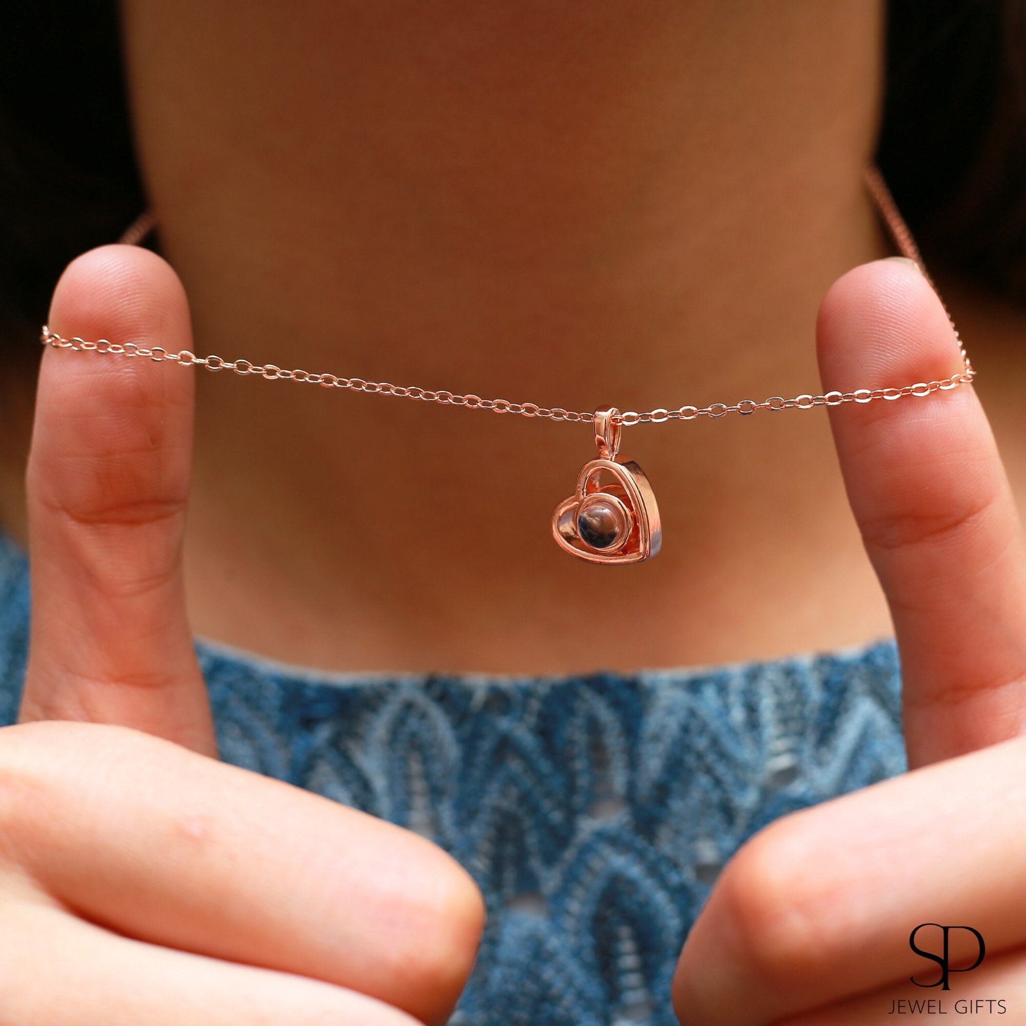 Bespoke Serene Heart Projection Photo Necklace