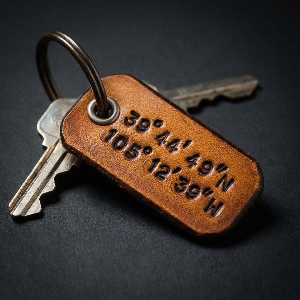 Personalized Leather Coordinate Keychain - Custom GPS Gift