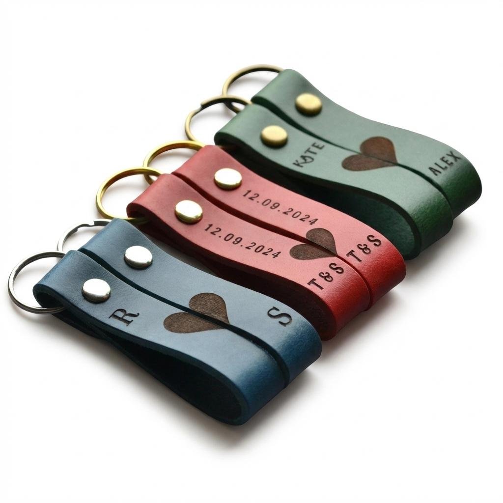 Personalized Matching Leather Keyring Set for Couples