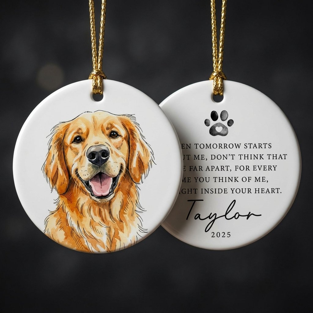 Custom Pet Portrait Memorial Ornament | Dog & Cat Remembrance