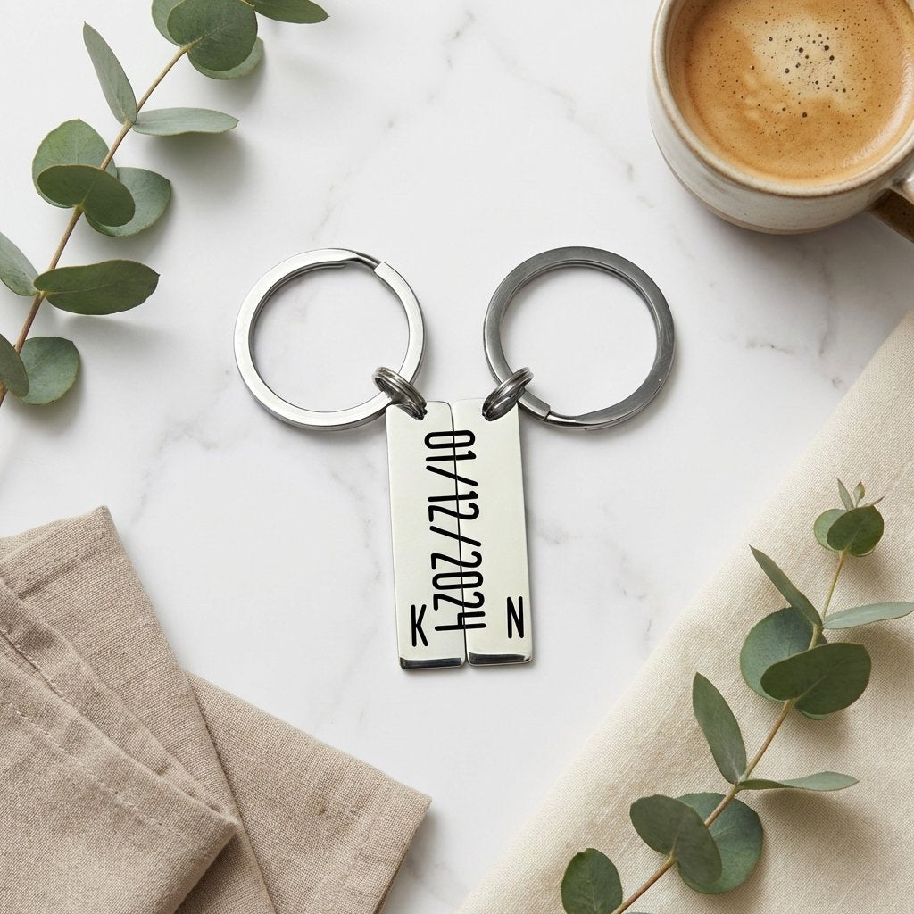 Personalized Anniversary Date Keychain Set for Couples